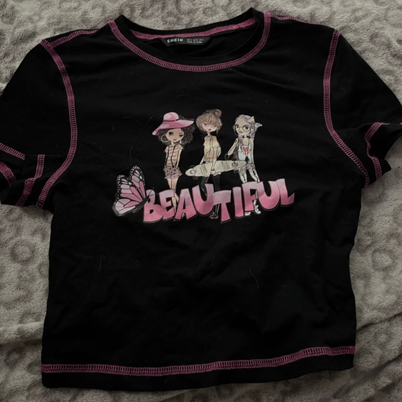 contrast stitch letter and figure graphic tee - Picture 1 of 1